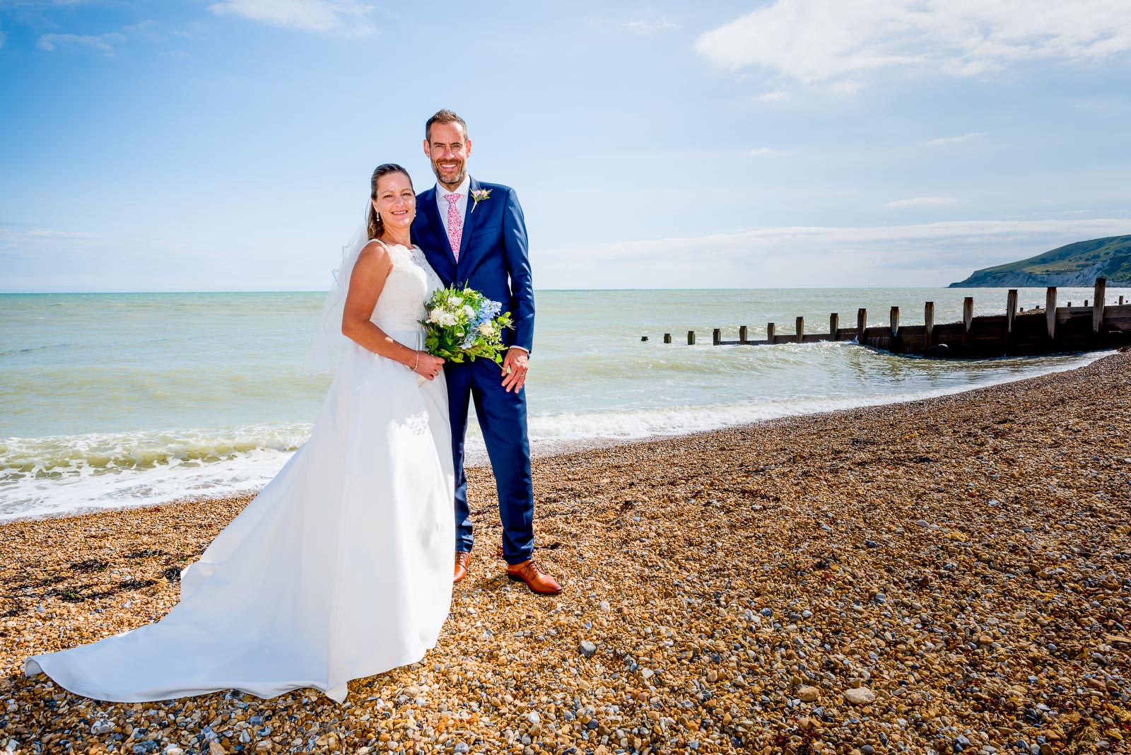 Donna and Andy on Eastbourne Beach after their wedding. 