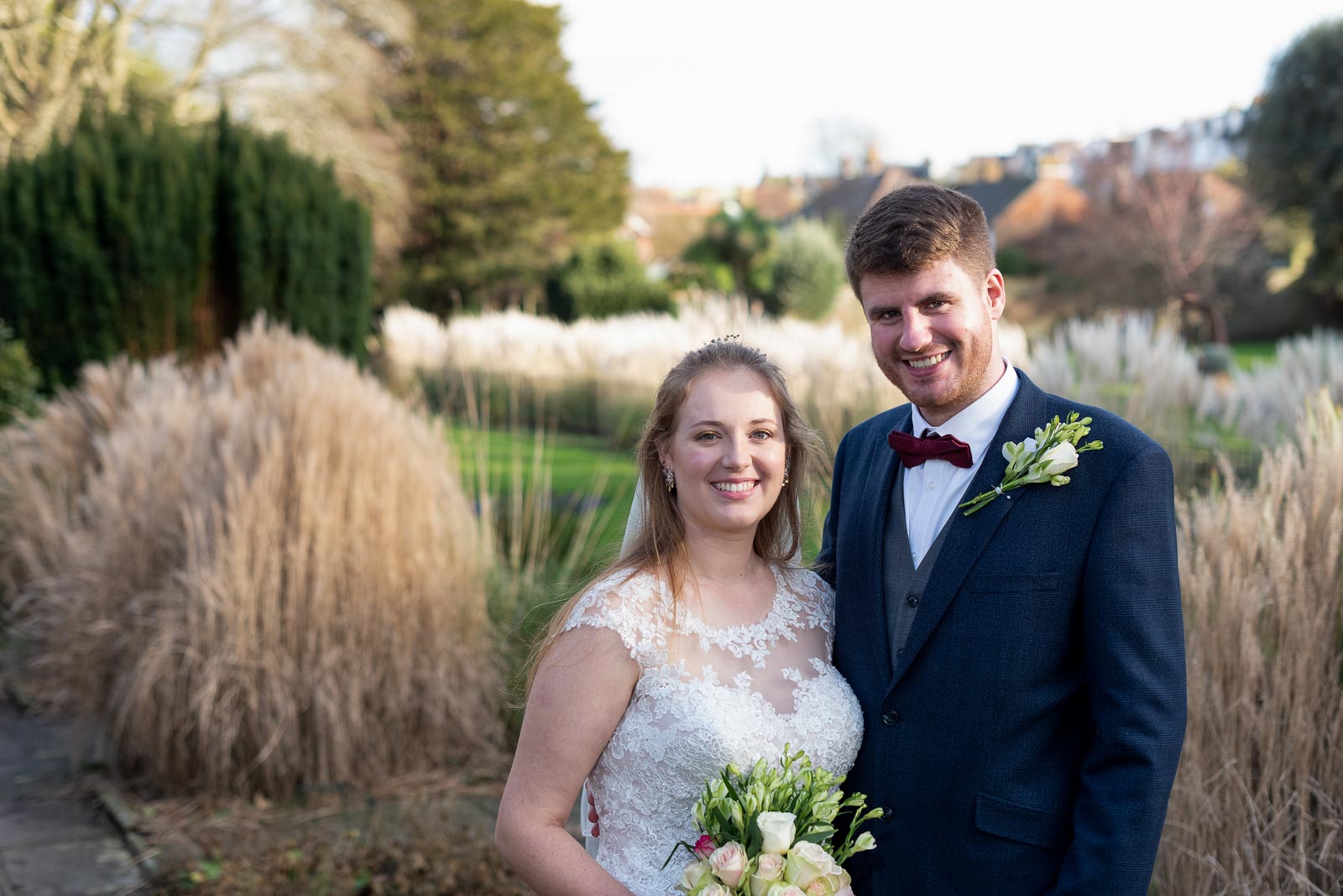 Belinda and Chris pose in Southover Grange after their wedding at Lewes Register Office.