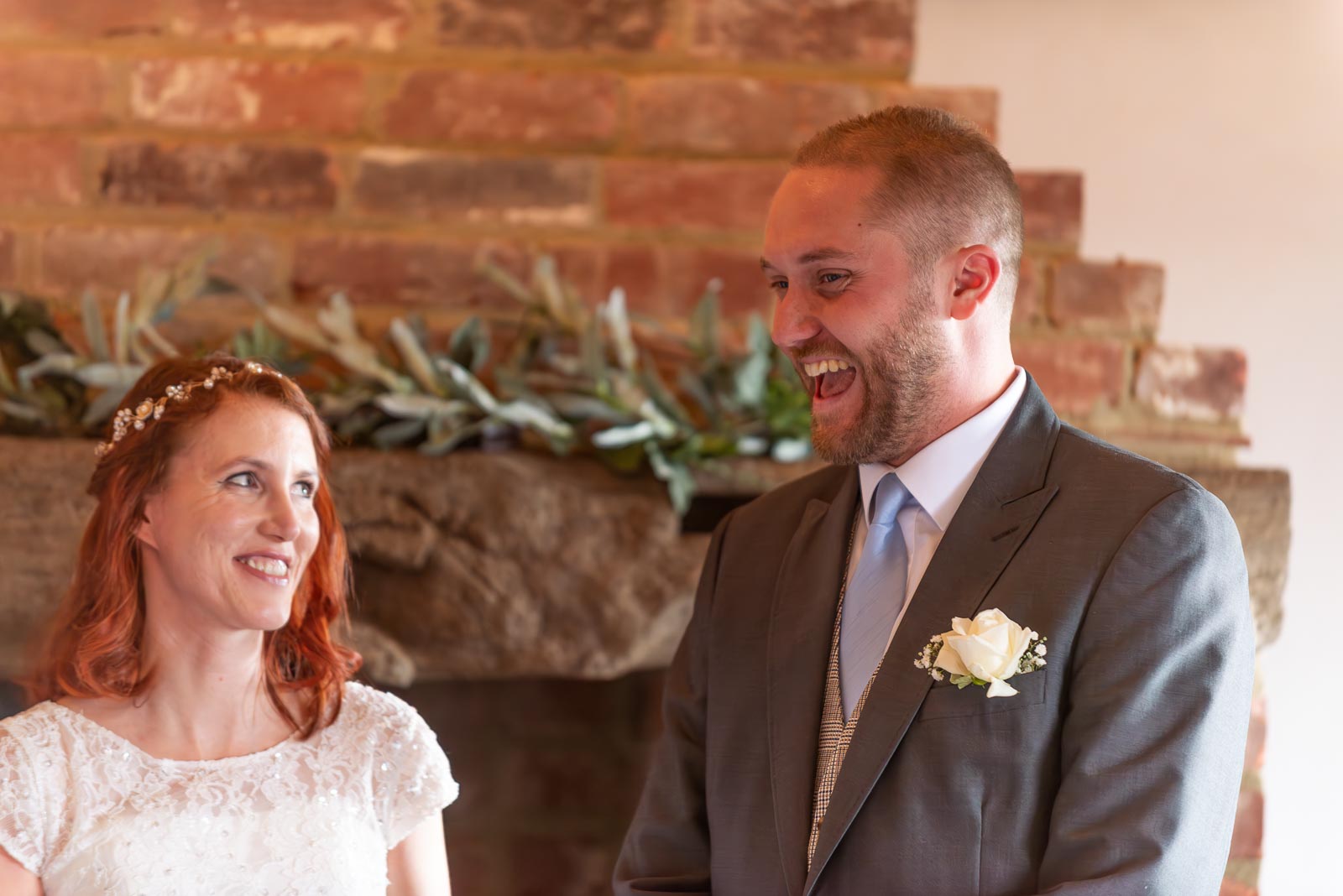 Adrienn and Lee enjoy a laugh at the top of the aisle at Milwards Farm Estate near Lewes.