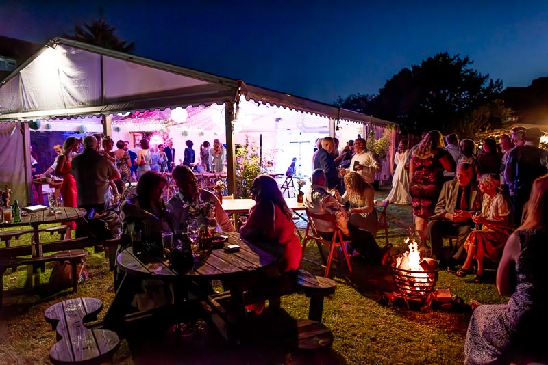 A view at twilight of the marquee at The Anchor Inn in Ringmer