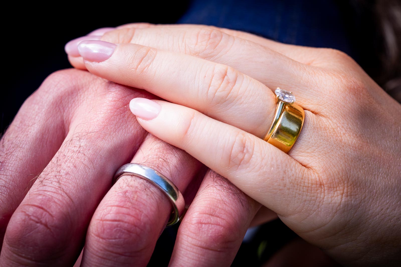 A close up shot of Jess and Fred's wedding rings.