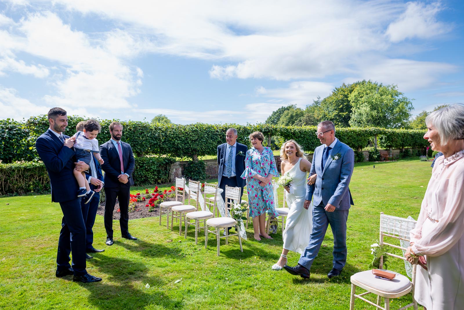 Jess arrives at the bottom of the garden in Horsted Place Hotel before her wedding to Fred.